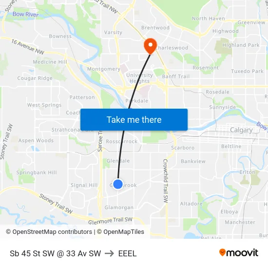 Sb 45 St SW @ 33 Av SW to EEEL map
