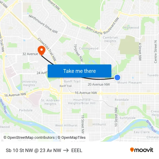 Sb 10 St NW @ 23 Av NW to EEEL map