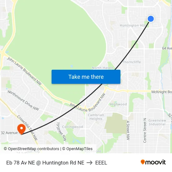 Eb 78 Av NE @ Huntington Rd NE to EEEL map