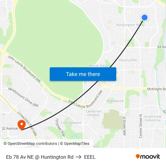 Eb 78 Av NE @ Huntington Rd to EEEL map
