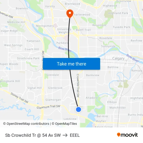 Sb Crowchild Tr @ 54 Av SW to EEEL map