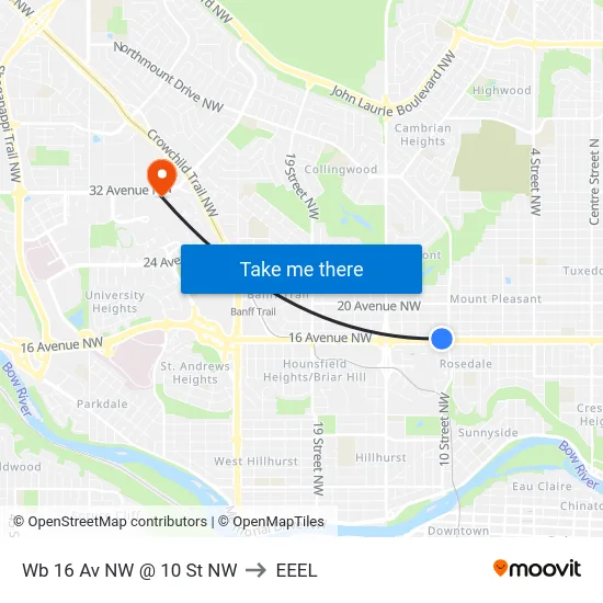 Wb 16 Av NW @ 10 St NW to EEEL map