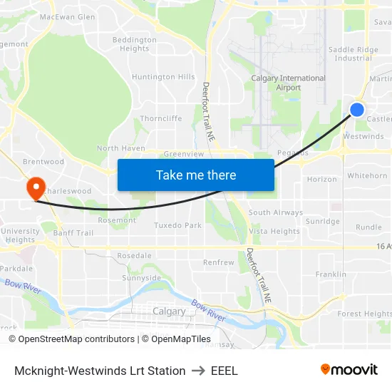 Mcknight-Westwinds Lrt Station to EEEL map