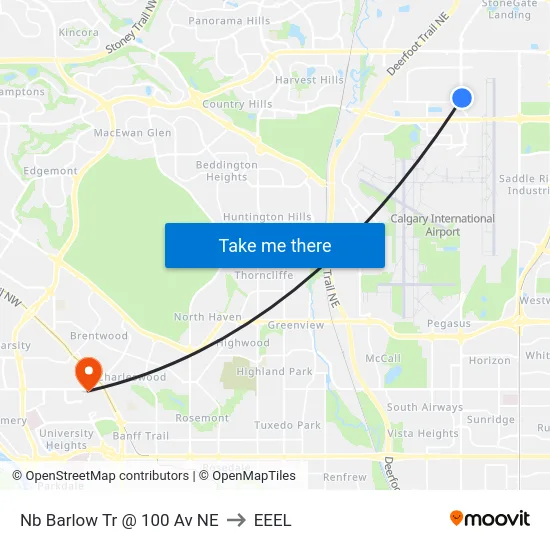 Nb Barlow Tr @ 100 Av NE to EEEL map