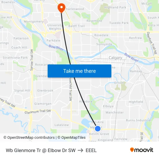 Wb Glenmore Tr @ Elbow Dr SW to EEEL map