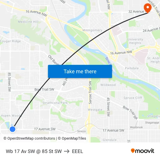 Wb 17 Av SW @ 85 St SW to EEEL map