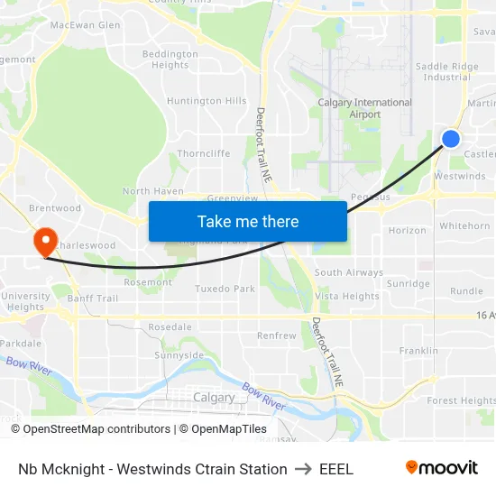 Nb Mcknight - Westwinds Ctrain Station to EEEL map