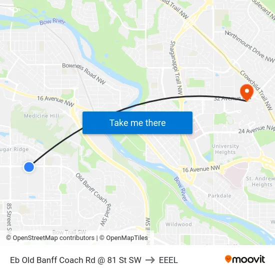 Eb Old Banff Coach Rd @ 81 St SW to EEEL map