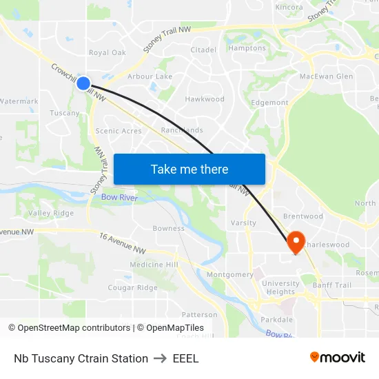 Nb Tuscany Ctrain Station to EEEL map