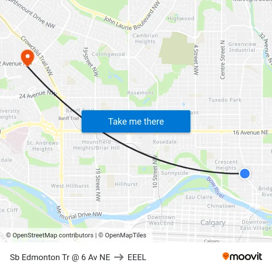 Sb Edmonton Tr @ 6 Av NE to EEEL map