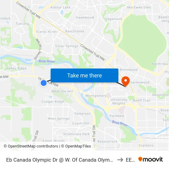 Eb Canada Olympic Dr @ W. Of Canada Olympic Rd SW to EEEL map