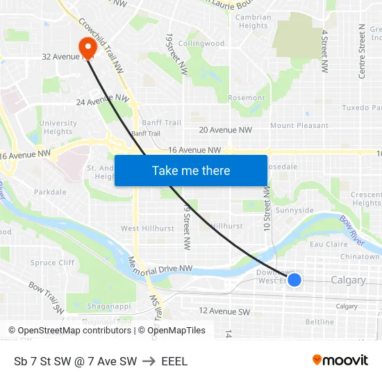 Sb 7 St SW @ 7 Ave SW to EEEL map