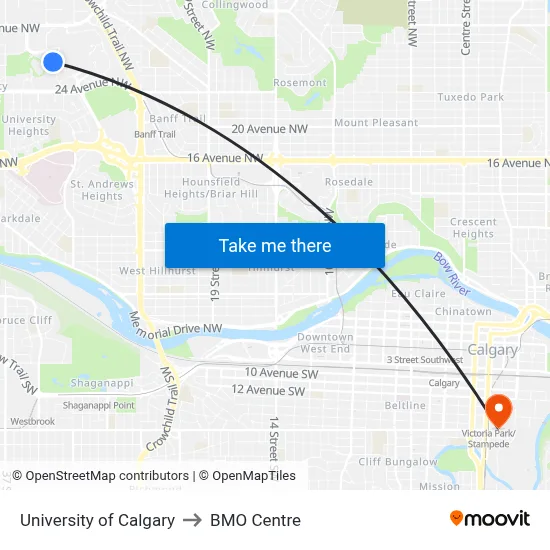 University of Calgary to BMO Centre map