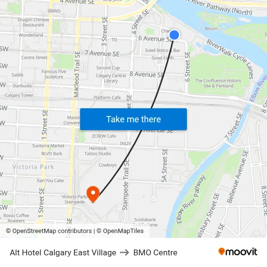 Alt Hotel Calgary East Village to BMO Centre map