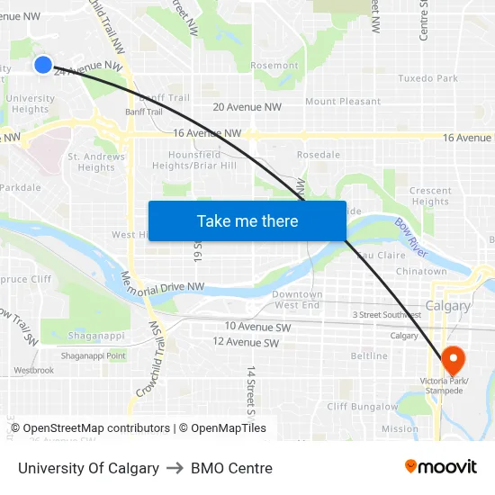 University Of Calgary to BMO Centre map