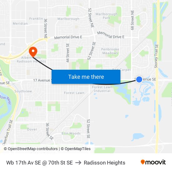 Wb 17th Av SE @ 70th St SE to Radisson Heights map