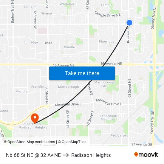 Nb 68 St NE @ 32 Av NE to Radisson Heights map