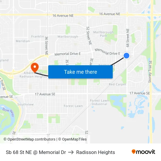 Sb 68 St NE @ Memorial Dr to Radisson Heights map