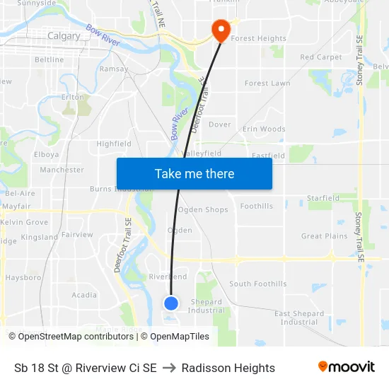 Sb 18 St @ Riverview Ci SE to Radisson Heights map