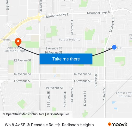 Wb 8 Av SE @ Pensdale Rd to Radisson Heights map