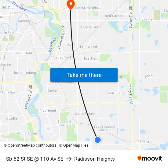 Sb 52 St SE @ 110 Av SE to Radisson Heights map