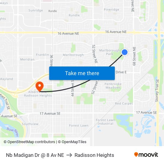 Nb Madigan Dr @ 8 Av NE to Radisson Heights map