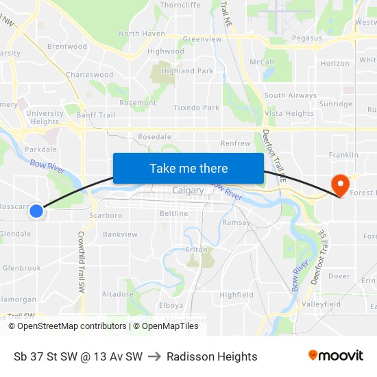 Sb 37 St SW @ 13 Av SW to Radisson Heights map