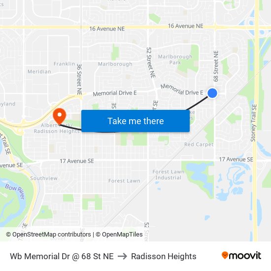 Wb Memorial Dr @ 68 St NE to Radisson Heights map