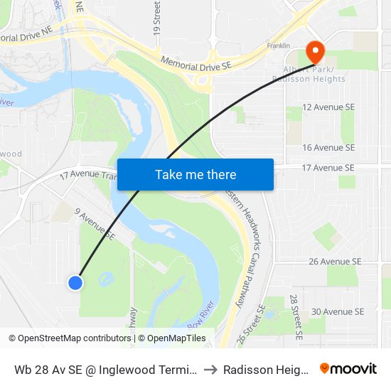 Wb 28 Av SE @ Inglewood Terminal to Radisson Heights map