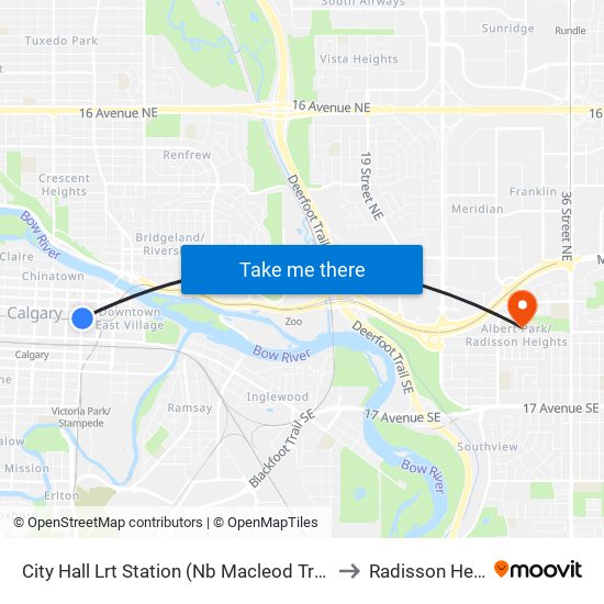 City Hall Lrt Station (Nb Macleod Tr @ 7 Av Se) to Radisson Heights map