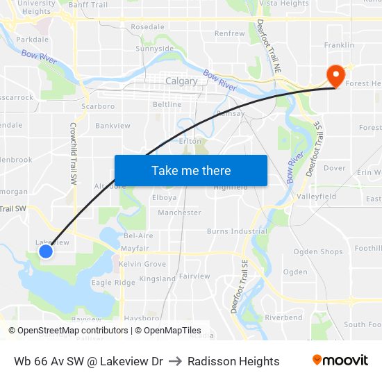 Wb 66 Av SW @ Lakeview Dr to Radisson Heights map