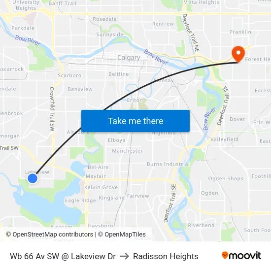 Wb 66 Av SW @ Lakeview Dr to Radisson Heights map