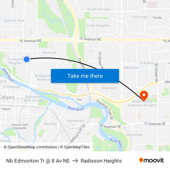 Nb Edmonton Tr @ 8 Av NE to Radisson Heights map