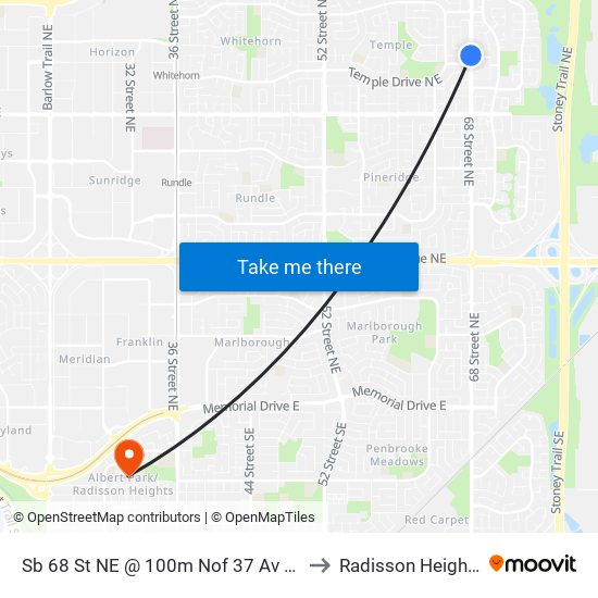 Sb 68 St NE @ 100m Nof 37 Av NE to Radisson Heights map