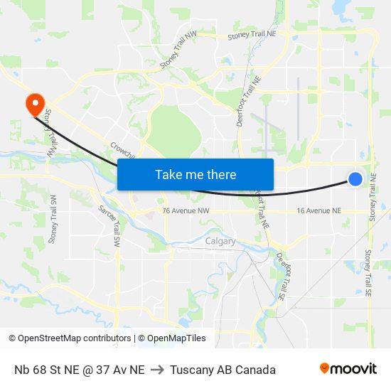 Nb 68 St NE @ 37 Av NE to Tuscany AB Canada map