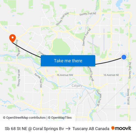Sb 68 St NE @ Coral Springs Bv to Tuscany AB Canada map