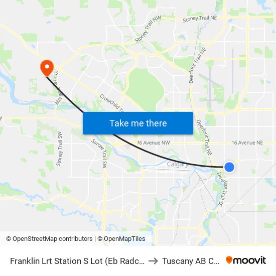 Franklin Lrt Station S Lot (Eb Radcliffe Dr Se) to Tuscany AB Canada map