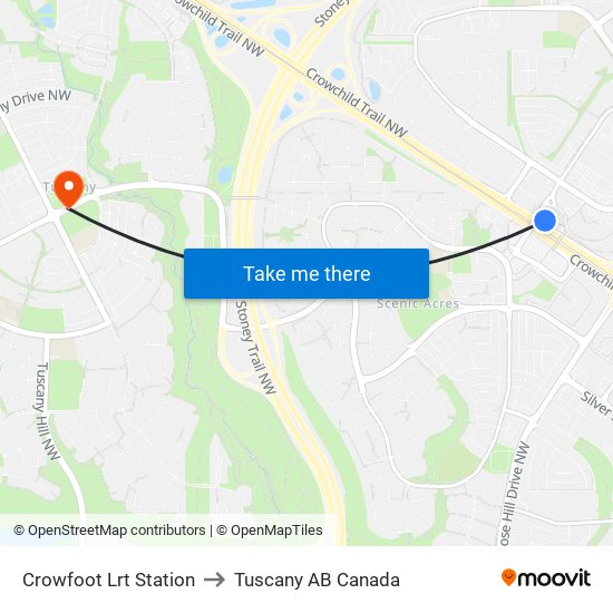 Crowfoot Lrt Station to Tuscany AB Canada map