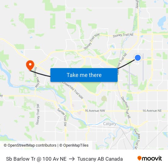 Sb Barlow Tr @ 100 Av NE to Tuscany AB Canada map