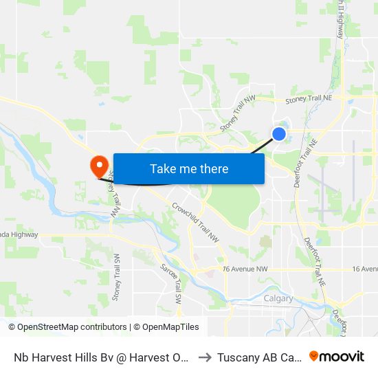 Nb Harvest Hills Bv @ Harvest Oak Dr NE to Tuscany AB Canada map