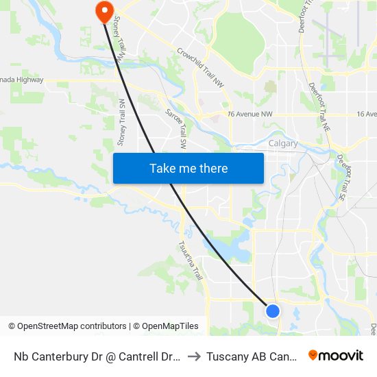 Nb Canterbury Dr @ Cantrell Dr SW to Tuscany AB Canada map