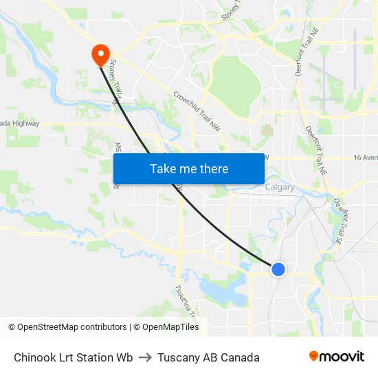 Chinook Lrt Station Wb to Tuscany AB Canada map