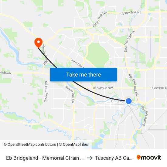 Eb Bridgeland - Memorial Ctrain Station to Tuscany AB Canada map