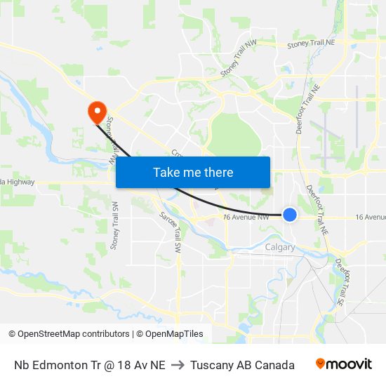 Nb Edmonton Tr @ 18 Av NE to Tuscany AB Canada map