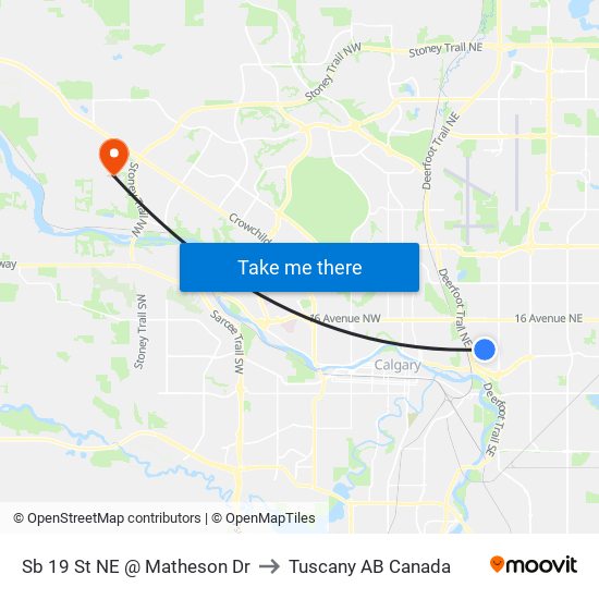 Sb 19 St NE @ Matheson Dr to Tuscany AB Canada map