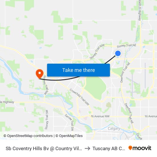 Sb Coventry Hills Bv @ Country Village Rd NE to Tuscany AB Canada map