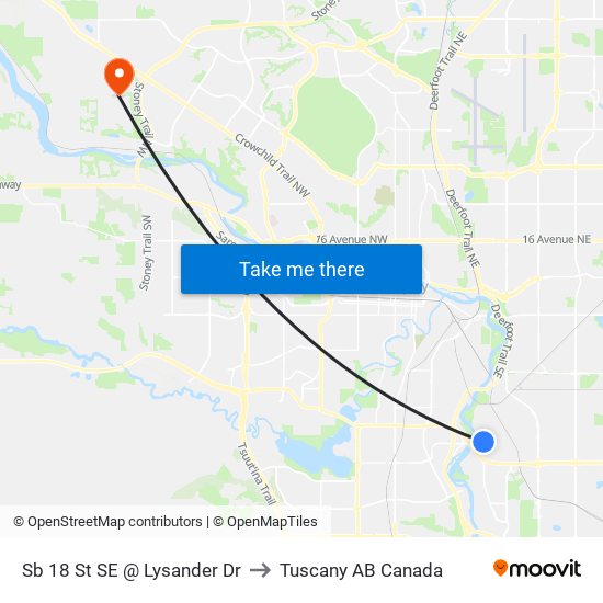 Sb 18 St SE @ Lysander Dr to Tuscany AB Canada map