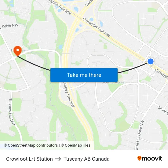 Crowfoot Lrt Station to Tuscany AB Canada map