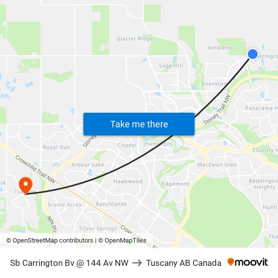 Sb Carrington Bv @ 144 Av NW to Tuscany AB Canada map