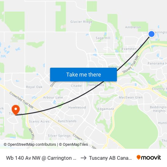 Wb 140 Av NW @ Carrington Bv to Tuscany AB Canada map